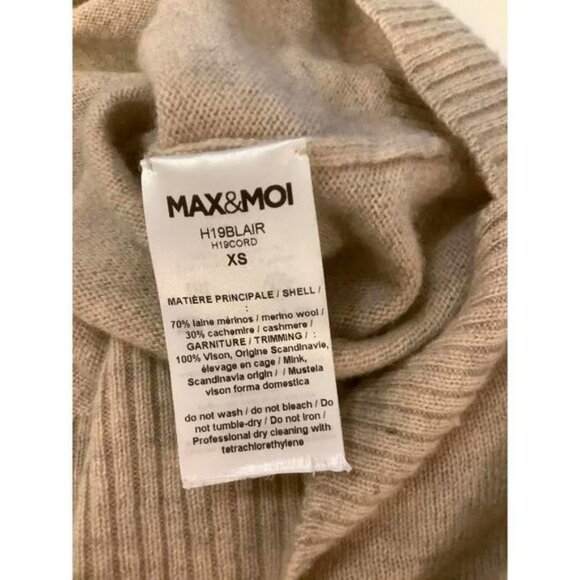 Max&Moi Tan Camel Cashmere Blend Crew Neck Sweater Mink Fur Long Sleeve XS - Picture 5 of 5